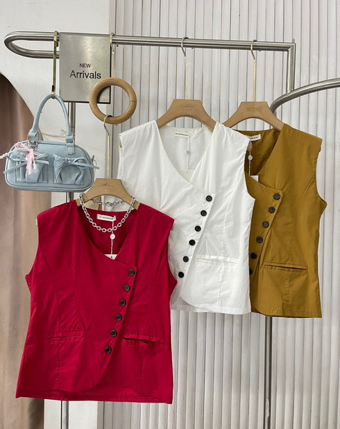 MATINEE Sleeveless Asymmetrical Buttons Vest